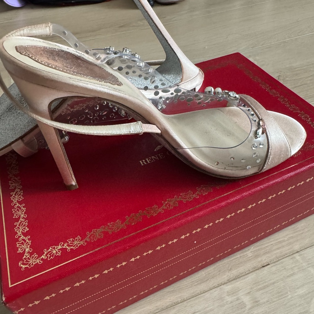 Rene Caovilla Gold and Silver Heels with Crystal Embellishments